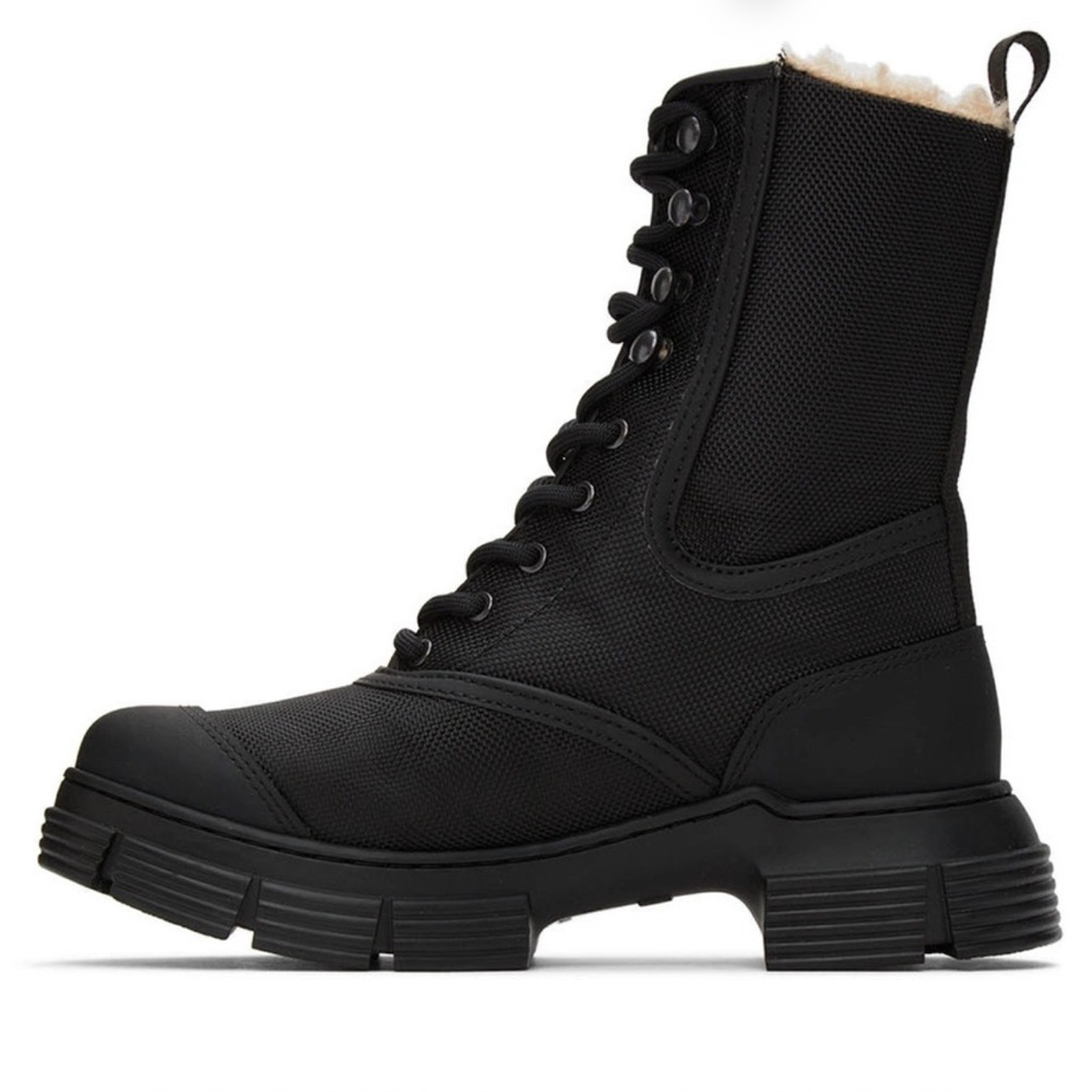 New GANNI Black Recycled Mixed Lace-Up Boots Size 37